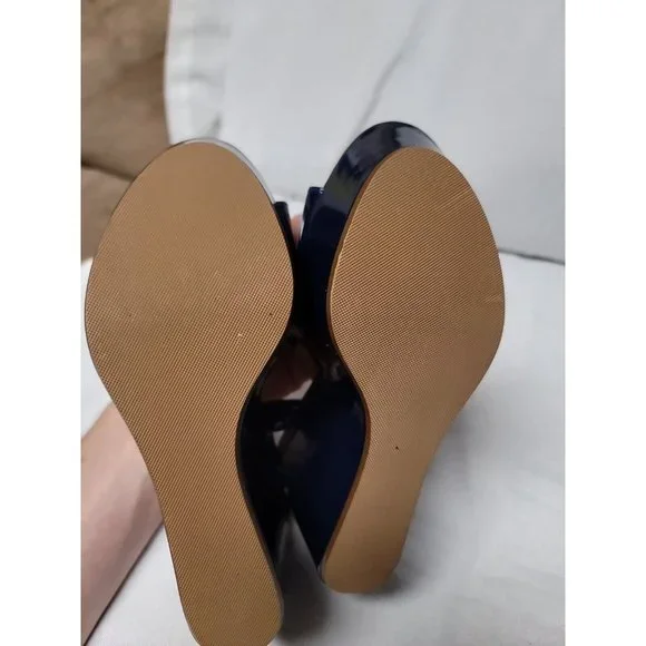 Dee Keller Blue Patent Leather Wedge Platform Ankle Strap Sandals Size 37.5 - Picture 8 of 9